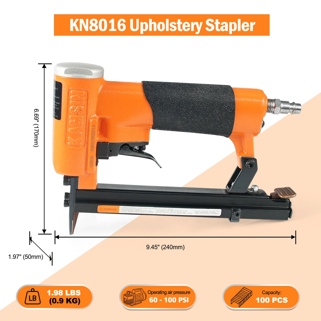 KAMSIN KN8016 Pneumatic Upholstery Stapler, 21GA, 80 Type, 1/2 Crown, Air Furniture Stapler, Fine Wire Staple Gun