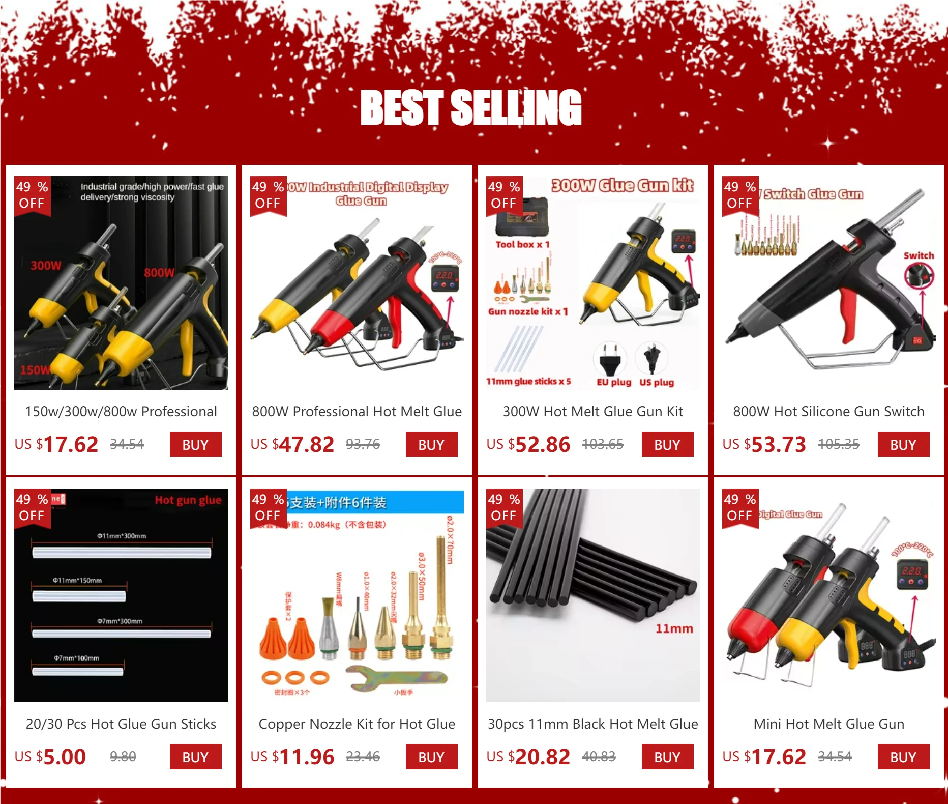 800W Professional Hot Melt Glue Gun Digital Adjustable Temperature Copper Nozzle 11 Mm Glue Sticks Industrial Tools Silicone Gun