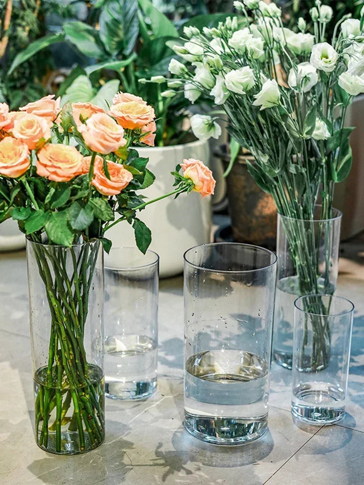 2PCS acrylic cylindrical transparent vase, home decoration, suitable for desks, offices, wedding center decoration