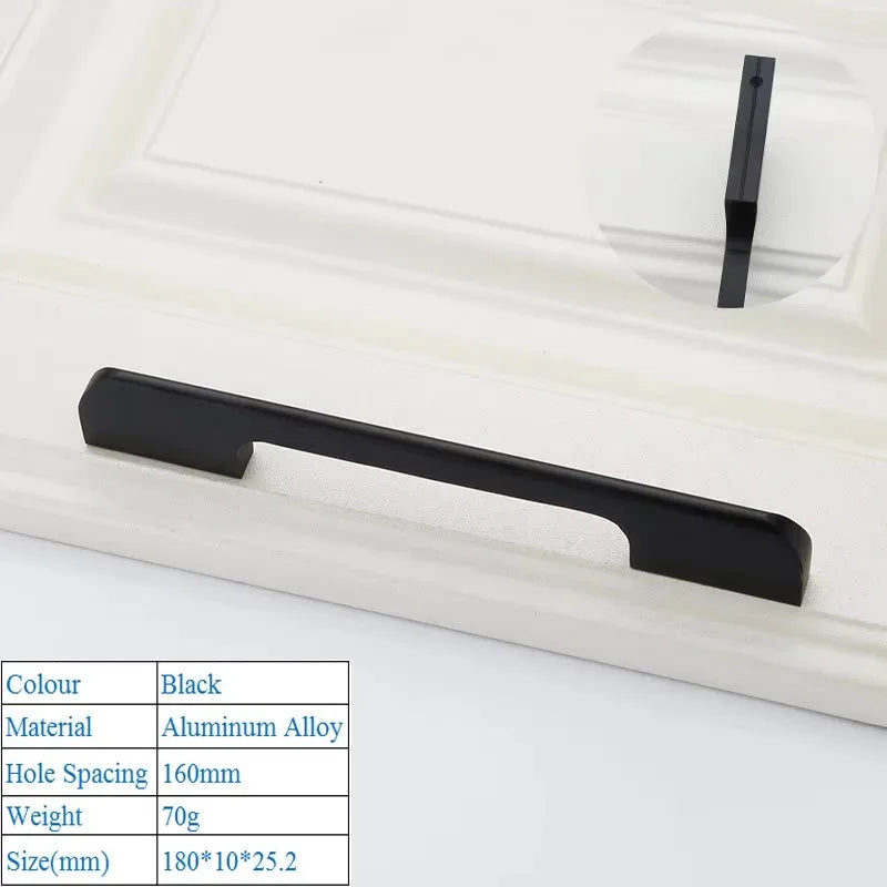 Black Aluminum Alloy Security Door Handles American Style Lengthen Cabinet Door Handle Modern Decorative Drawer Flush Handles