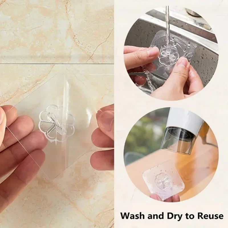 50PCS/100pcs  No Drill Wall Hooks – Heavy Duty 15lb Transparent Adhesive Hooks, Waterproof for Dorm Bathroom & Kitchen