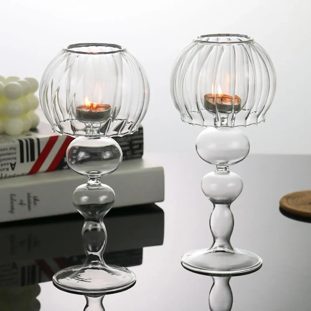 Nordic Style Transparent Glass Candle Holder Romantic Wedding Decoration Modern Candle Holder Home Table Centerpiece Decor