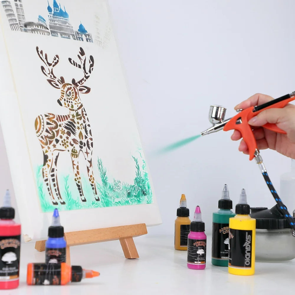 SAGUD Airbrush Paint Set 12/24 Colors 30ML Opaque & Water Based Fluorescent Acrylic Paint for Shoes Nails Art DIY Model Painting