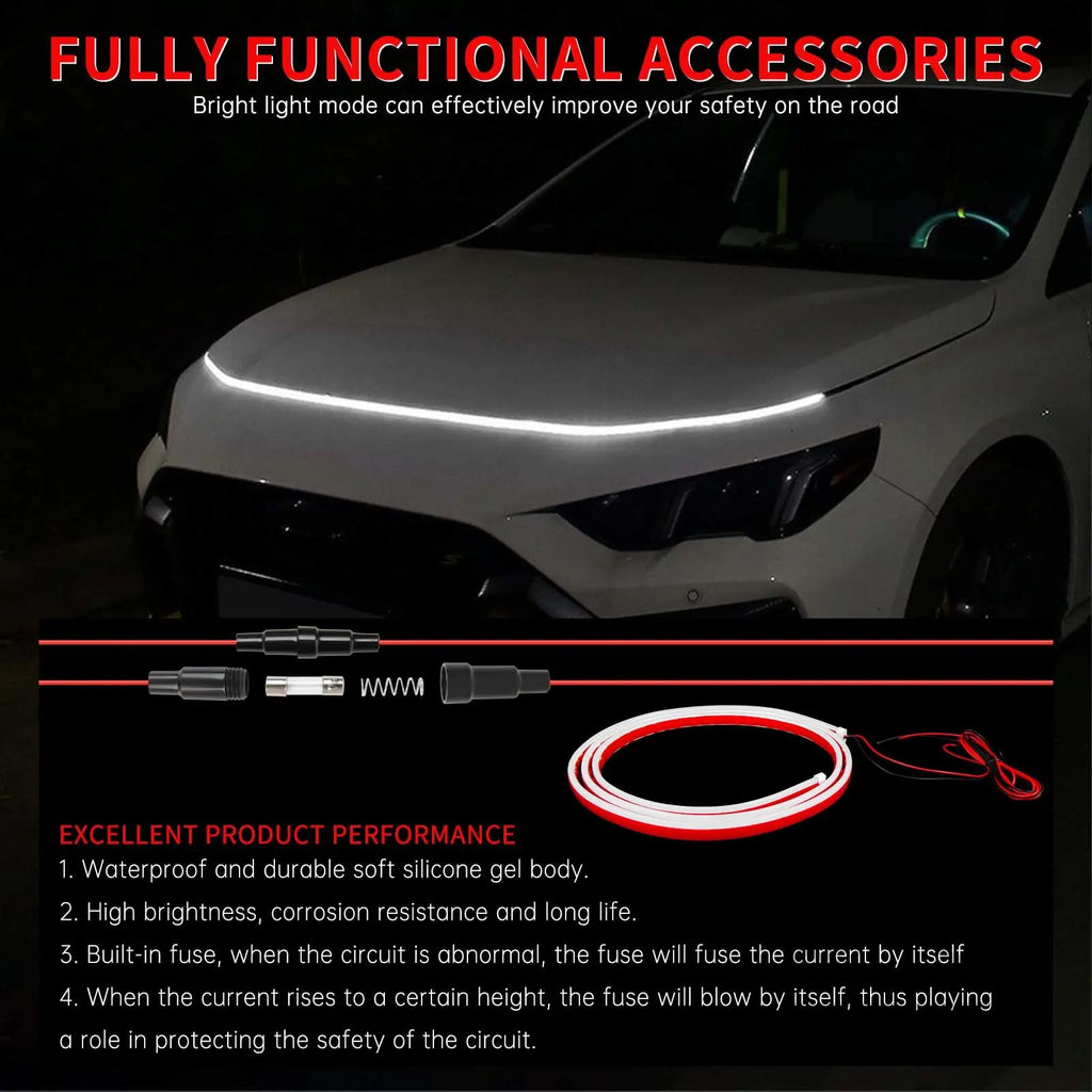 180cm/240cm Car Hood LED Daytime Running Light Strip Waterproof Flexible Auto Decorative Atmosphere Lamp Ambient