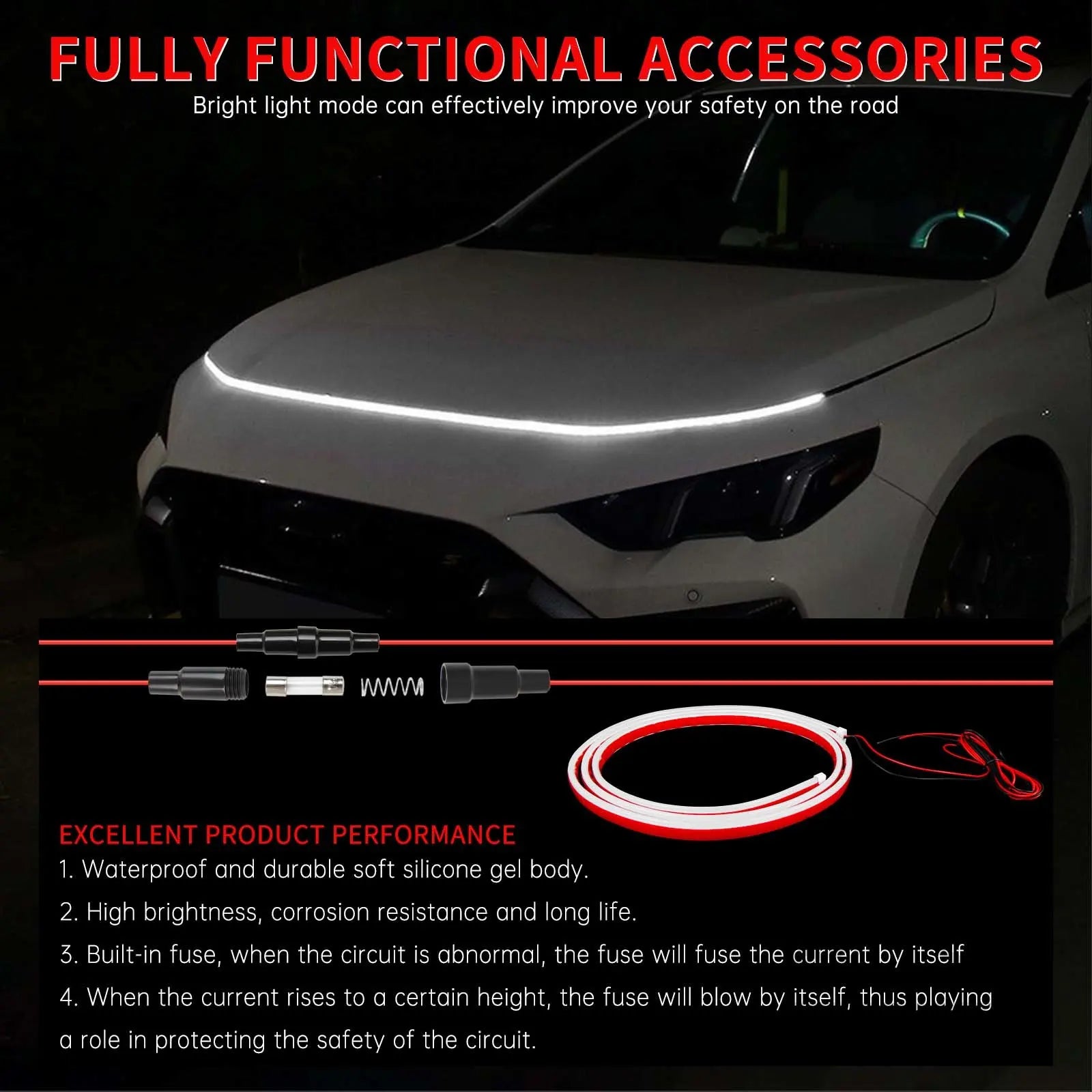 180cm/240cm Car Hood LED Daytime Running Light Strip Waterproof Flexible Auto Decorative Atmosphere Lamp Ambient