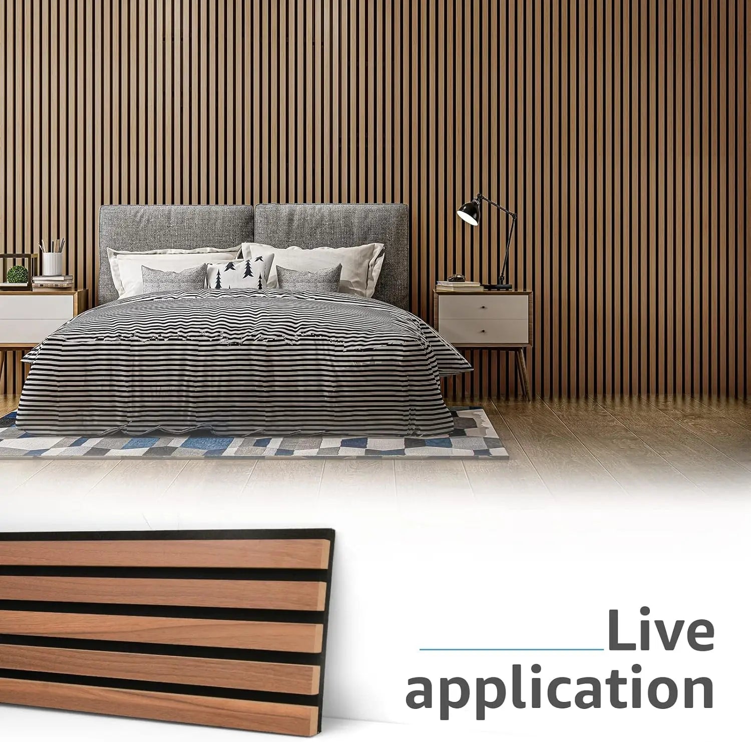 4-Piece Wood Slat Acoustic Panels for Noise Reduction, 3D Textured Wall and Ceiling Decor in Walnut Finish