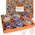 6Pcs 10Oz Bohemian Ceramic Bowl Set Microwave Safe Cereal Soup Salad Gift Bowls