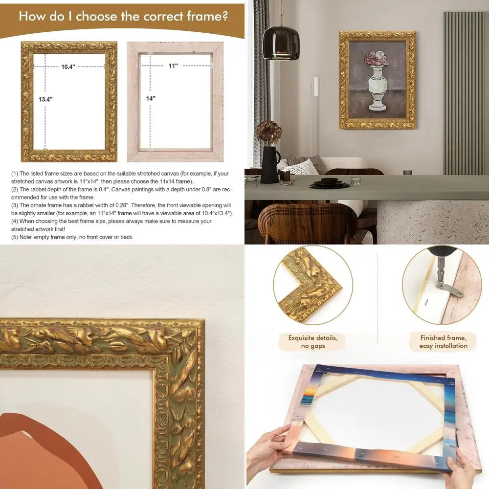16x20 Antique Gold Picture Frame for Canvas Oil Paintings, Ornate Wall Decor (Empty, No Backboard)
