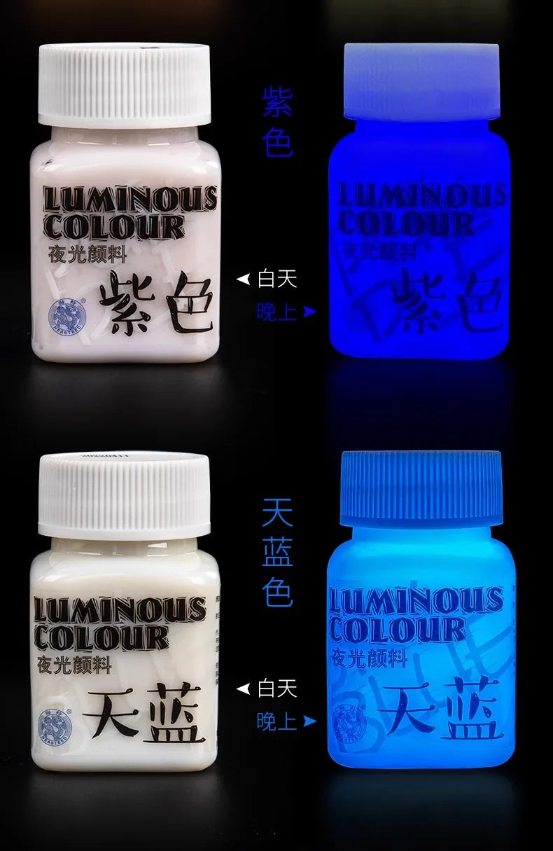 58ML Fluorescent Acrylic Pigment Luminous Pigment Glow in Dark Hand Painted DIY Festival Party Wall Light Absorbing Pigment