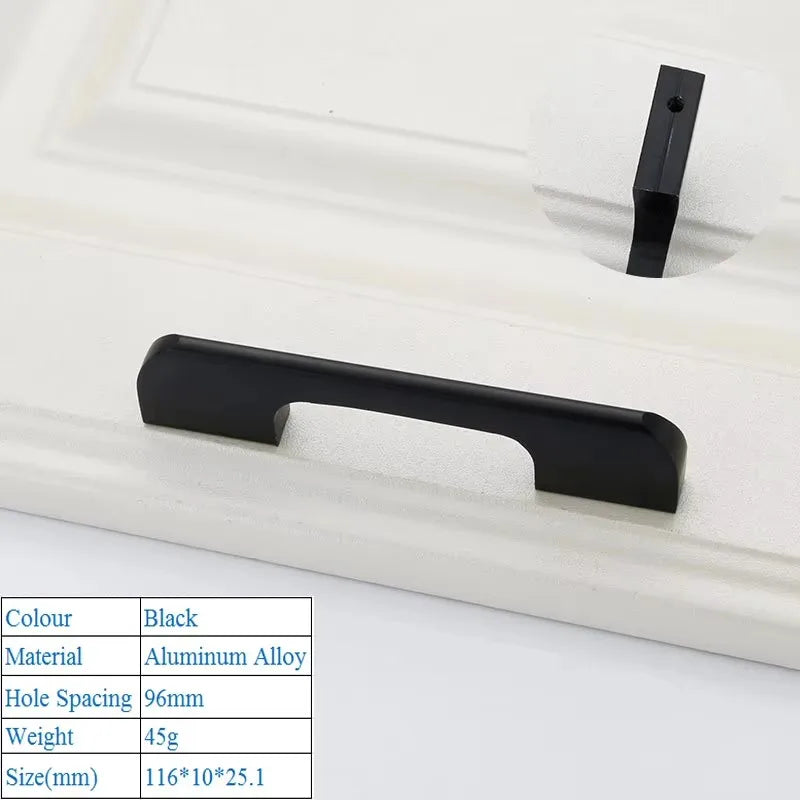 Black Aluminum Alloy Security Door Handles American Style Lengthen Cabinet Door Handle Modern Decorative Drawer Flush Handles