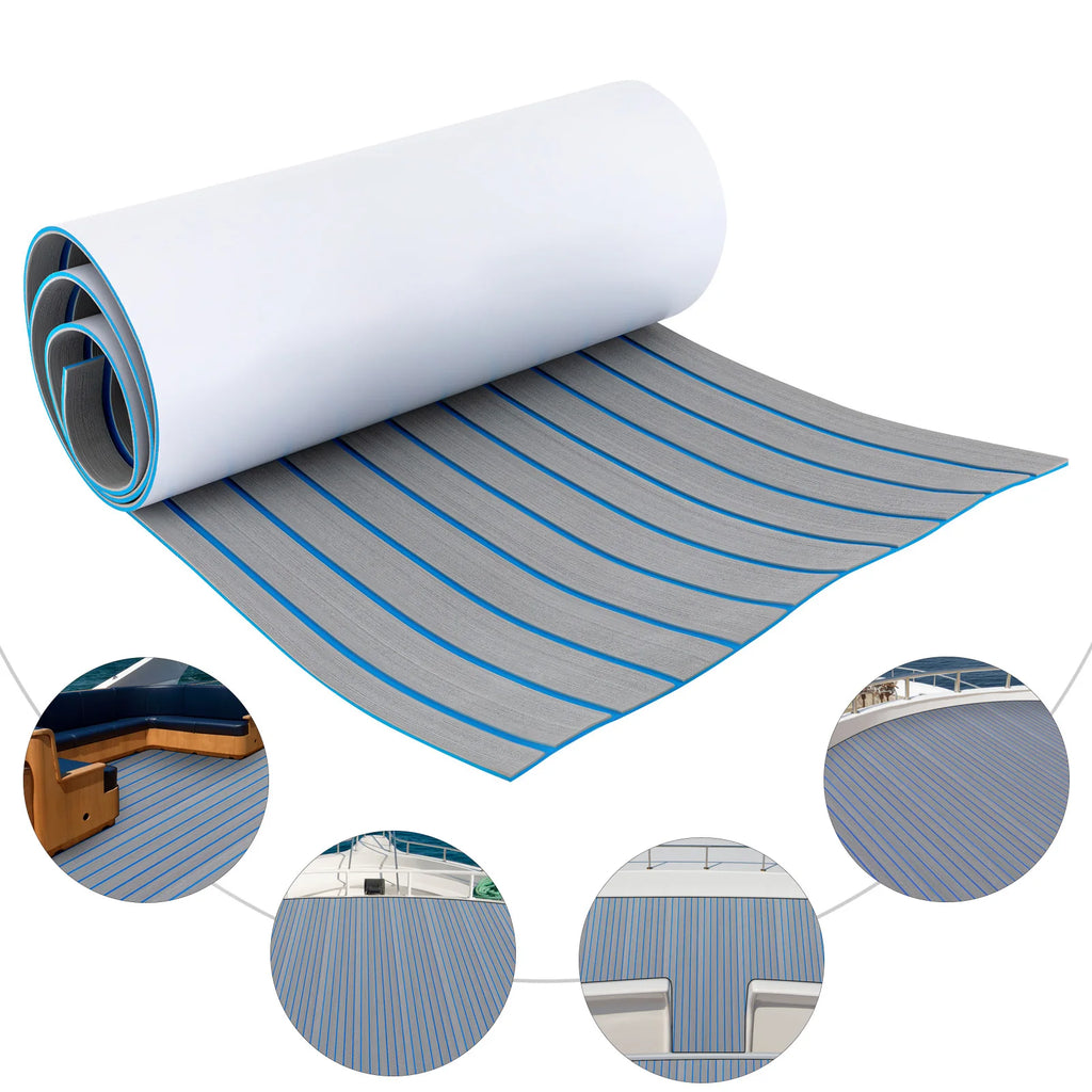 Boat Flooring EVA Foam Decking Sheet Faux Teak Marine Mat Non-Slip Self-Adhesive Flooring Material for RV Yacht 95 x 24inch