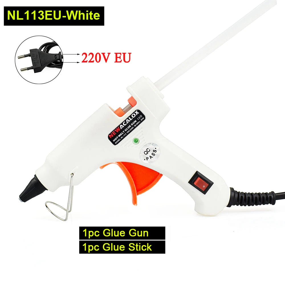NEWACALOX 20W 220V Hot Melt Glue Gun with 20Pcs 7mm Glue Sticks Industrial Mini Guns Thermo Gluegun Heat Temperature Tool