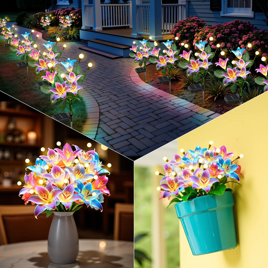 2/4 Pack Solar Lights: Realistic Lilies & Fireflies, 7 Colors for Patio/Garden/Events/Holidays, Outdoor Decor Gift