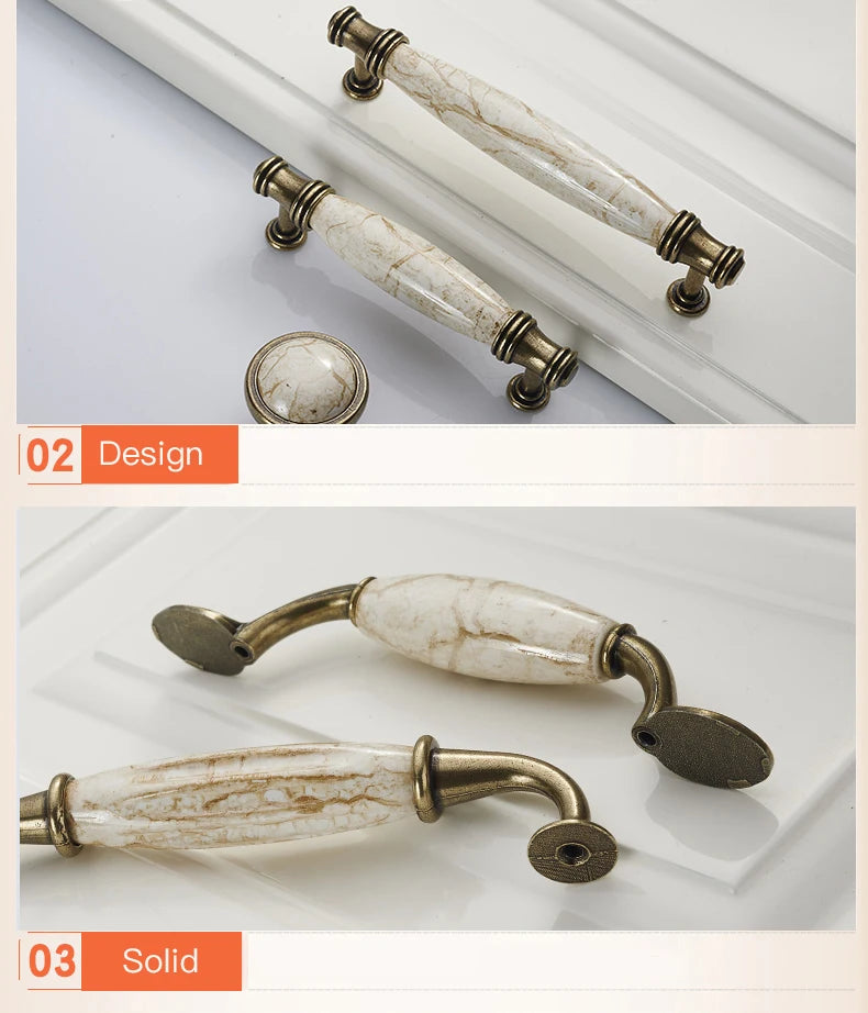 European Bronze Ceramic Cabinet Handles Zinc Alloy Drawer Knobs Wardrobe Door Handles Furniture Handle