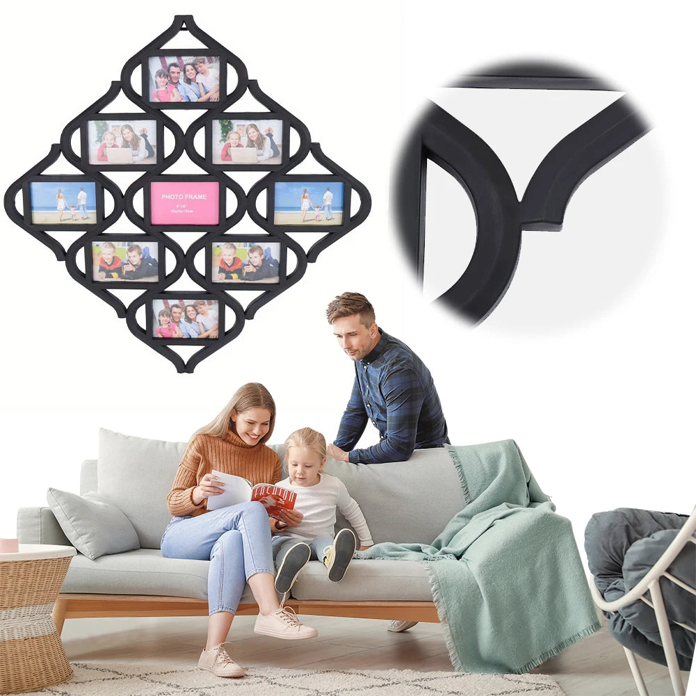 4x6In Wall Photo Frame Collage Reusable 9 Grid Photo Frame Creative Photo Frame for for Wall Decoration and Photo Display