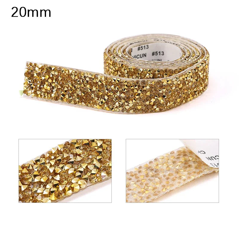 10mm-30mm Rhinestone Ribbons Self-Adhesive Trim Gift Handmade Rhinestone Stickers Applicator Ribbon With Rhinestones Appliques