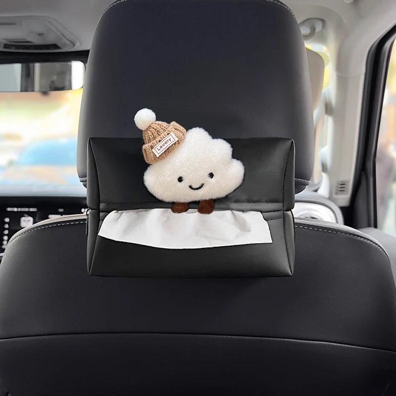 New Quality Leather Car Tissue Box For Armrest Paper Holder Cute Cartoon Hat Cloud Auto Hanging Back Seat Headrest Storage Bag