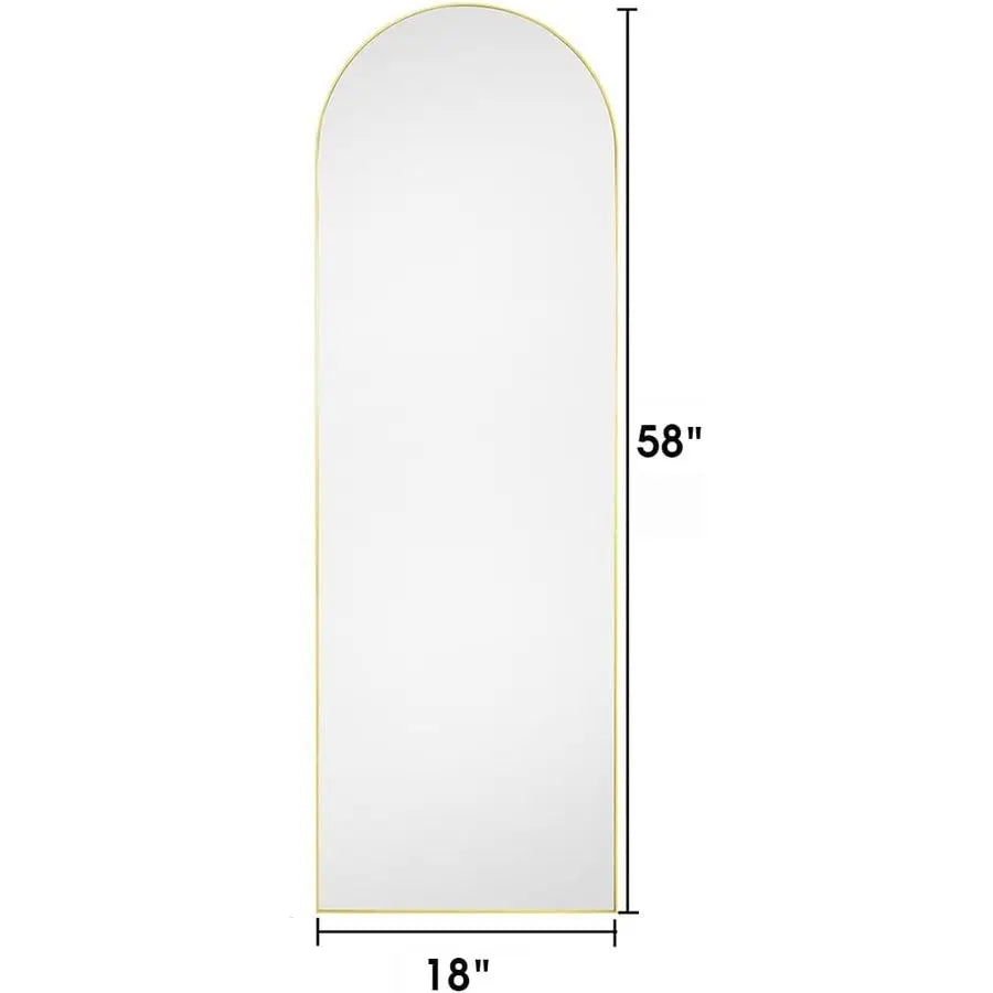 Arched Mirror Full Length, Standing or Wall Mounted, 58 18 , Aluminum Frame Gold