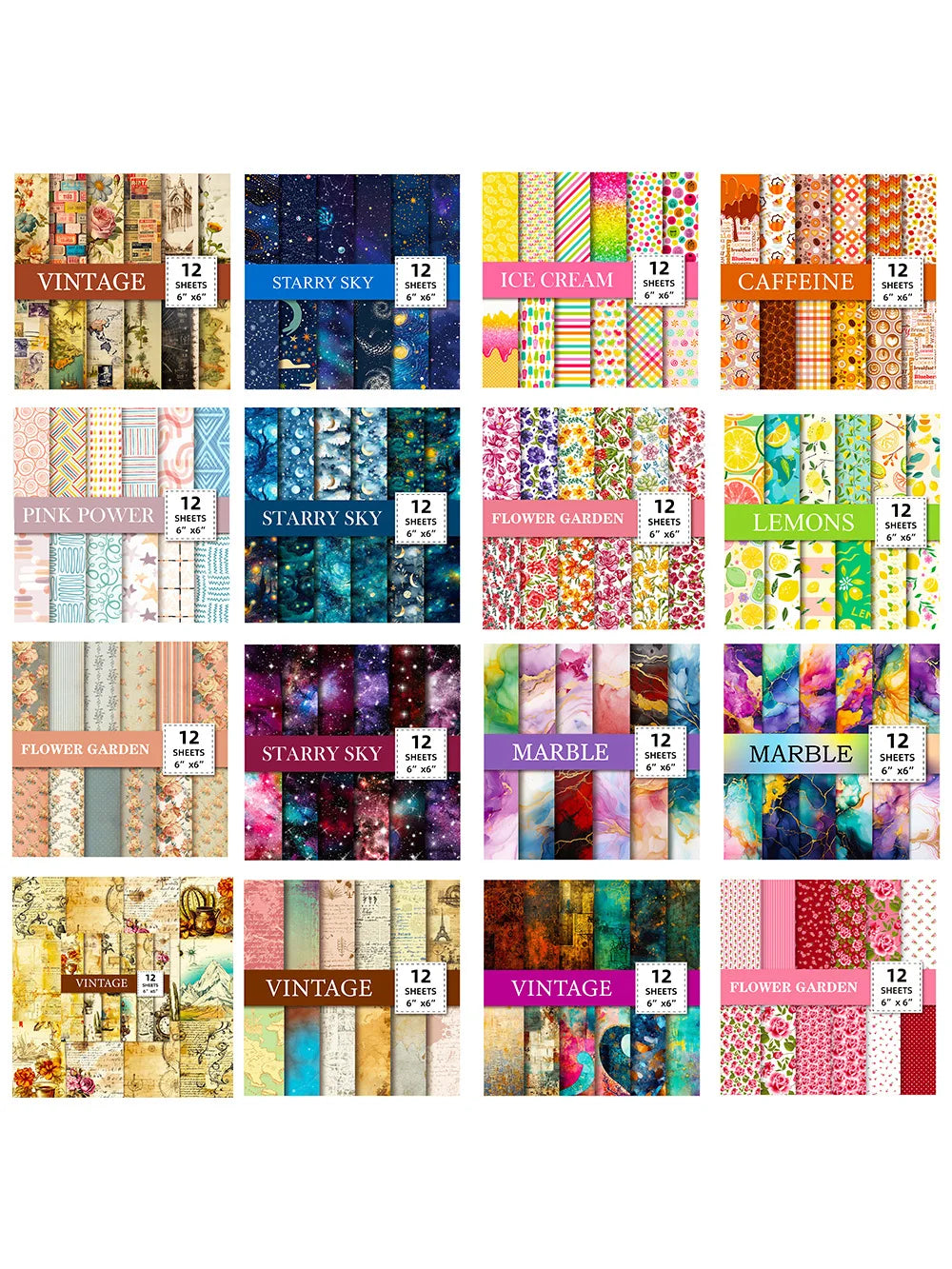 12 Sheet Scrapbooking Paper 15x15cm, Christmas Journal Planner Paper Pad Cardstock Backgrounds Card for DIY Art Craft Decoration
