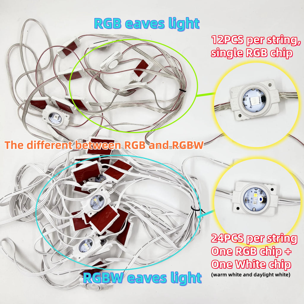 108FT Smart RGBW LED Permanent Outdoor Eave Lights IP67 Waterproof 72LEDs with App/Remote Control for Christmas Holiday Decor