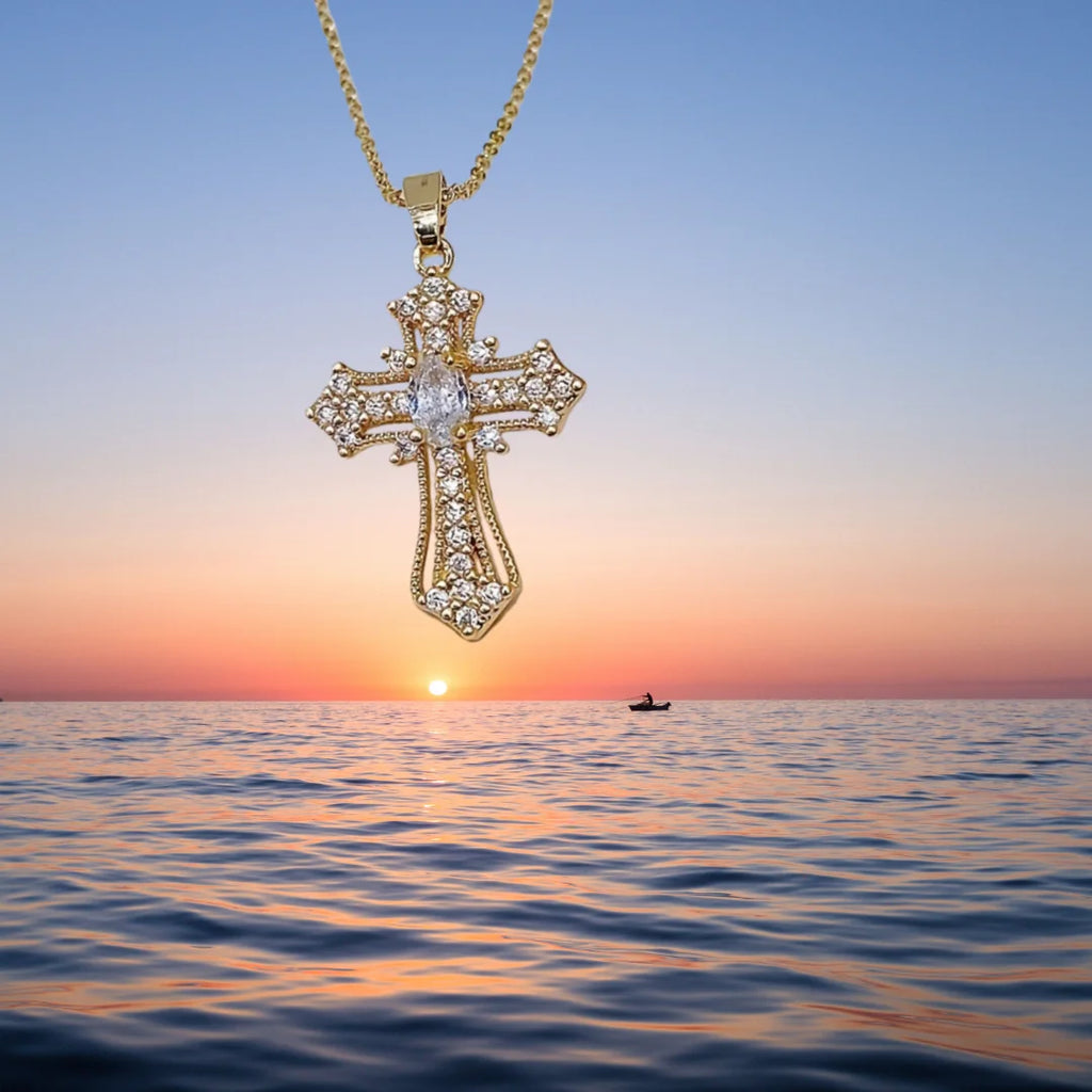 2025 New Gold color Cross Pendant Necklace (One Piece)  Religious  Style Jewelry Fashion Elegant Party Accessory