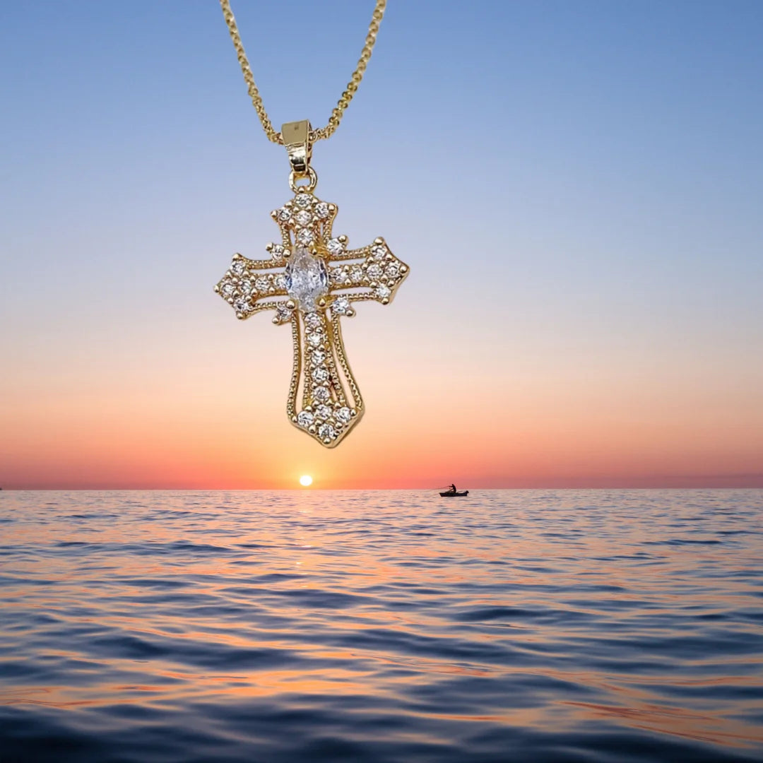 2025 New Gold color Cross Pendant Necklace (One Piece)  Religious  Style Jewelry Fashion Elegant Party Accessory