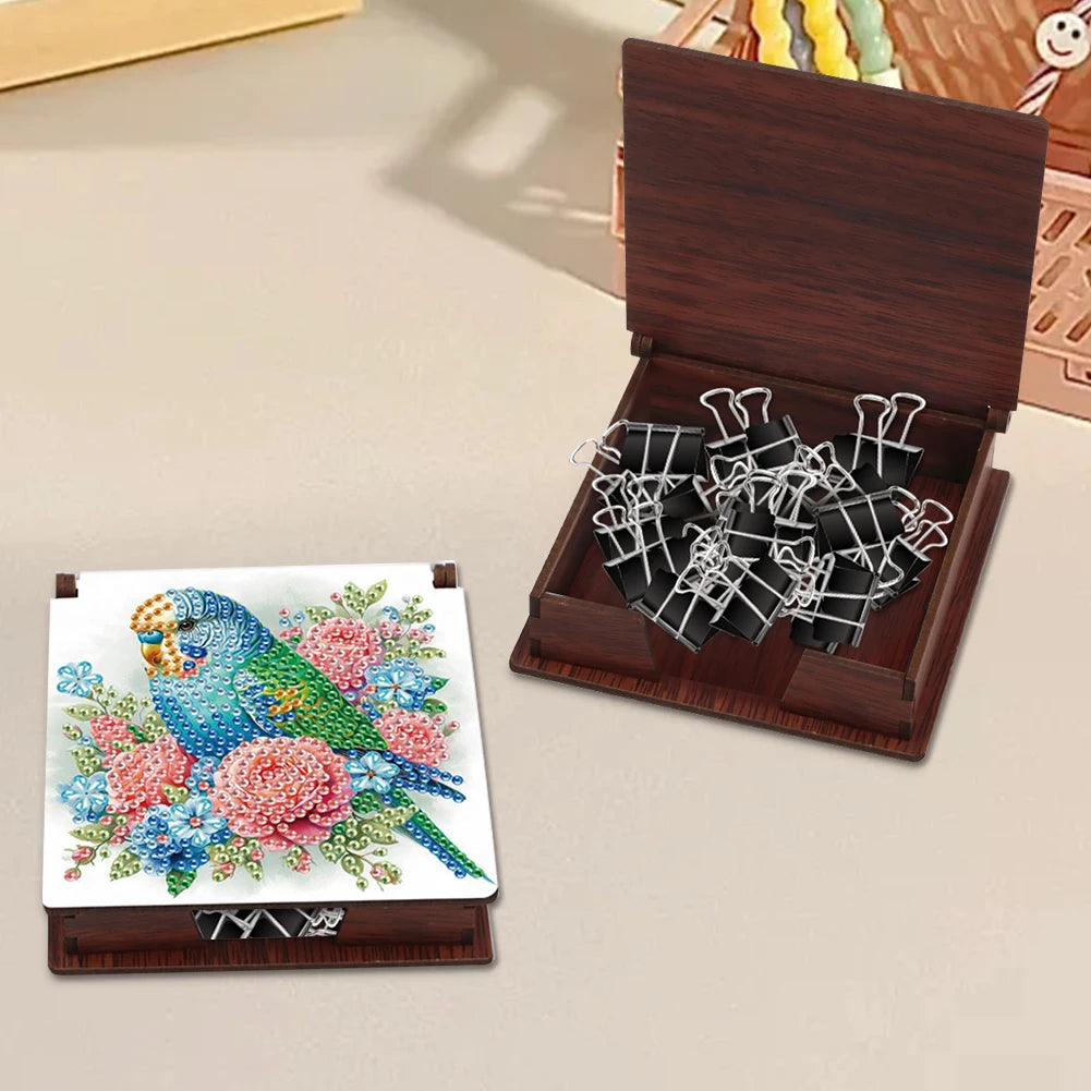 Wood DIY 5D Diamond Painting Note Box with 160 Sheets Crystal Art Sticky Notes Holder for Office Workplace Home Gifts