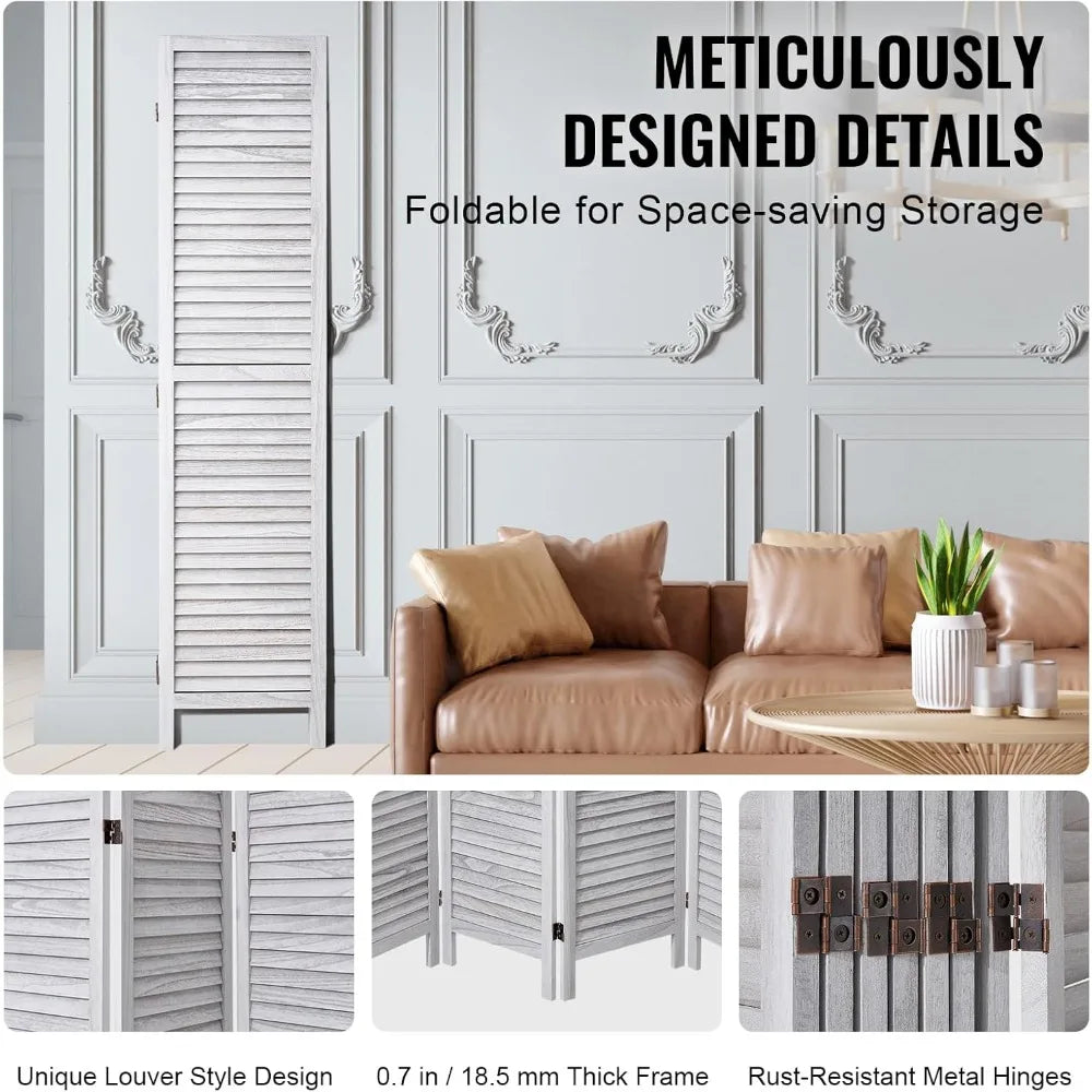 VEVOR Wood Room Divider, 8 Panel Wood Folding Privacy Screen, 66.9 Inches Tall Indoor Louvered Wooden Partition, Portable Decora