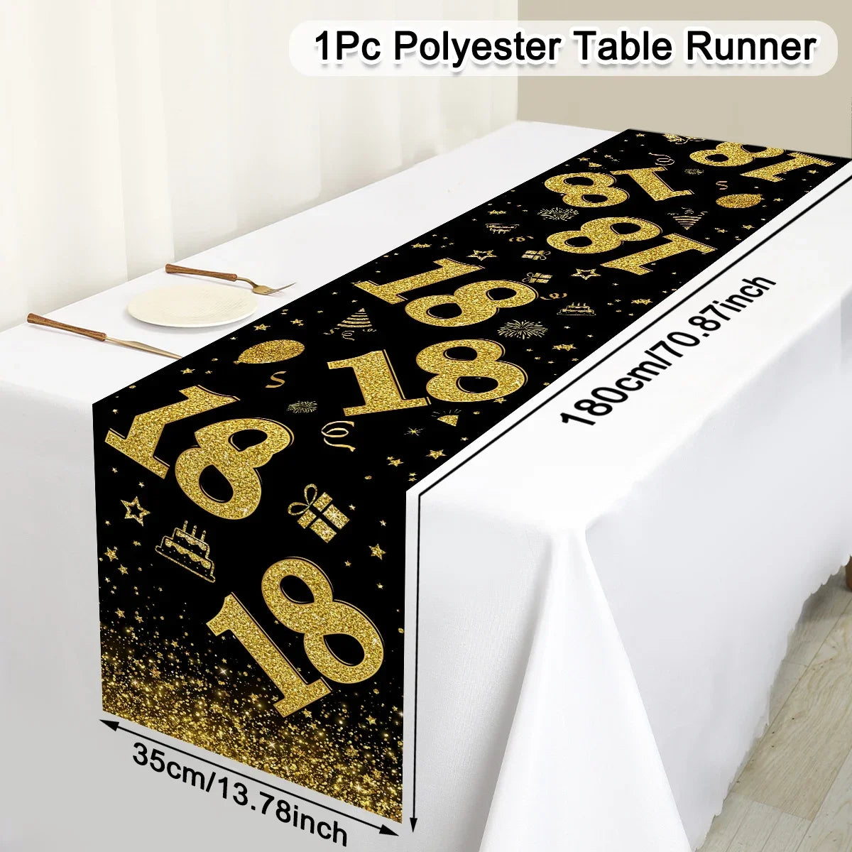 18 30 40 50 Year Old Black Gold Table Runner Happy Birthday Party Decoration Adult 30th 40th 50th 60t Birthday Tablecloth Banner