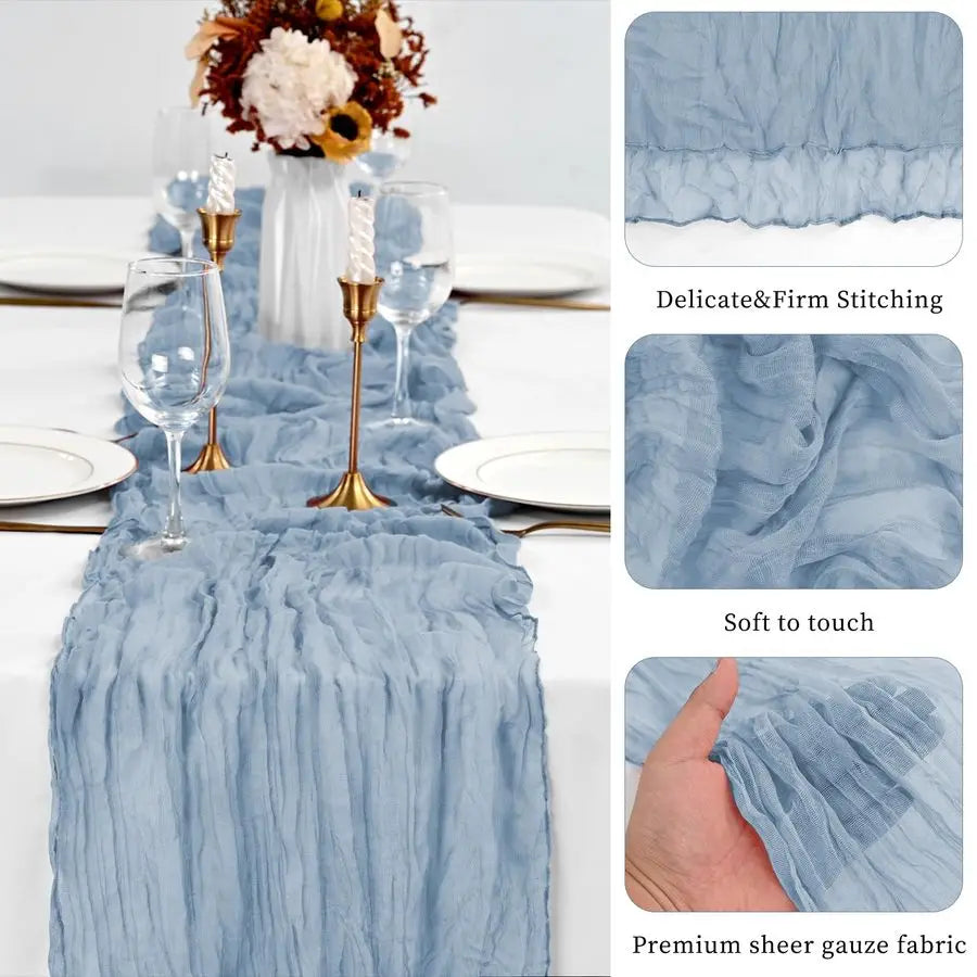 Pack Dusty Blue Table Runner 10Ft Cheesecloth Table Runner Boho Gauze Cheese Cloth Table Runners Romantic Long Sheer Fabric Tabl