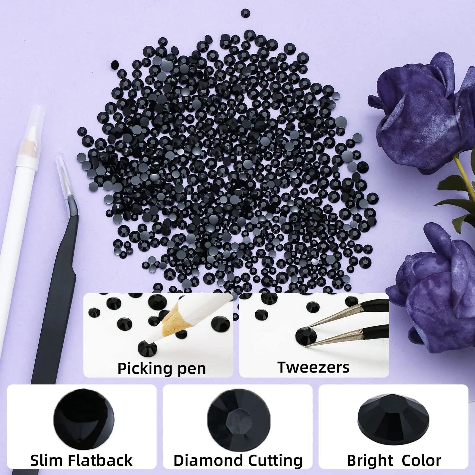 black 2-5mm wholesale package resin rhinestones flatback round glass non hot-fixed shinning crystal for DIY clothing craft