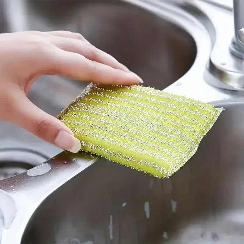 Steel Wire Sponge Wipe Non-stick Oil Brush Double Sided Cleaning Cloth Kitchen Dishcloth Scouring Pad Rag Cleaning Tool