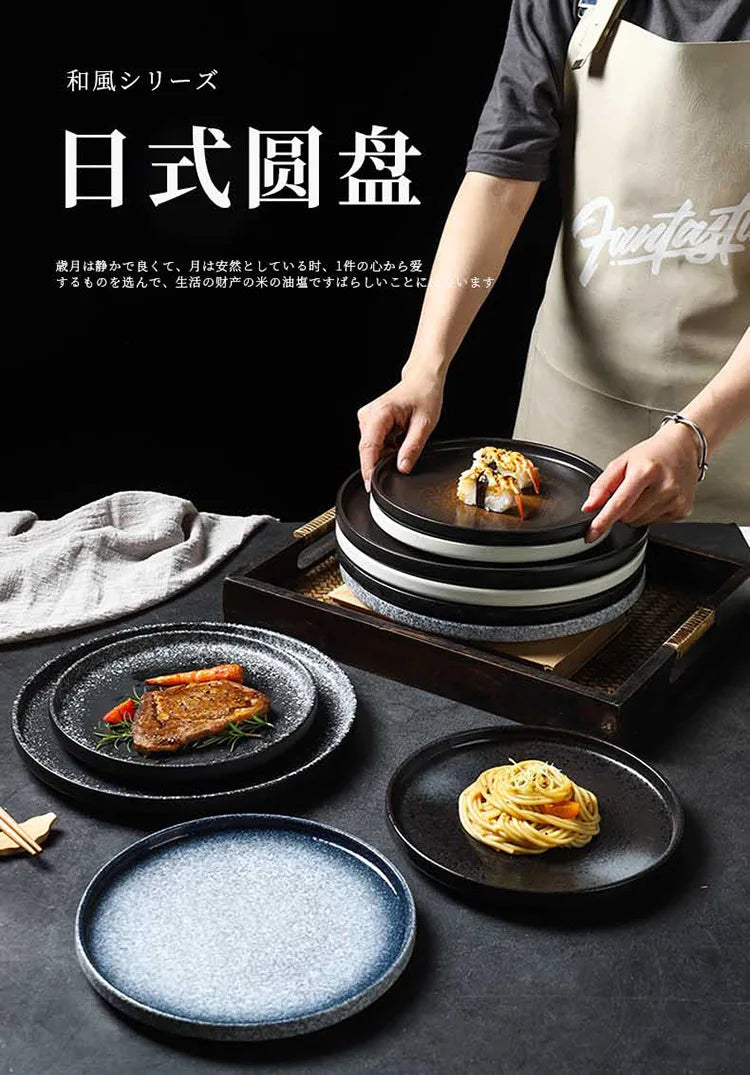 Japanese Style Ceramic Pasta Dish, Steak Plate, Western Cuisine Plate, Household Plate Ins, Tableware for Hotel and Commercial