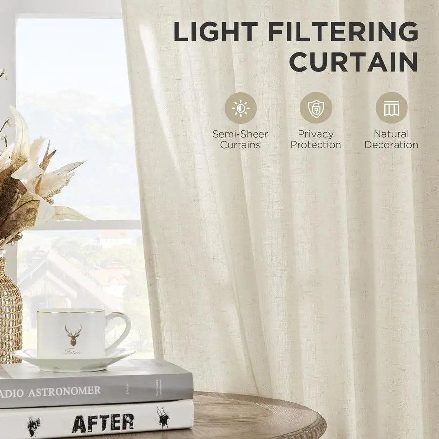 Linen Curtains 96 inch Length 2 Panel Set, Light Filtering Curtain for Living Room Bedroom, 52 inch Wide Drapes with Rod Pocket
