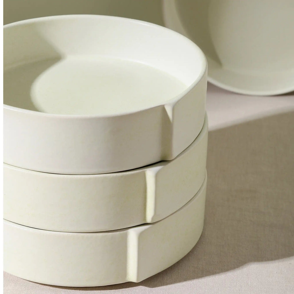 Bao Stoneware Pasta Bowls Set of 4, Beige, Durable Ceramic, Designed in New York, for Casual Dining & Gifting