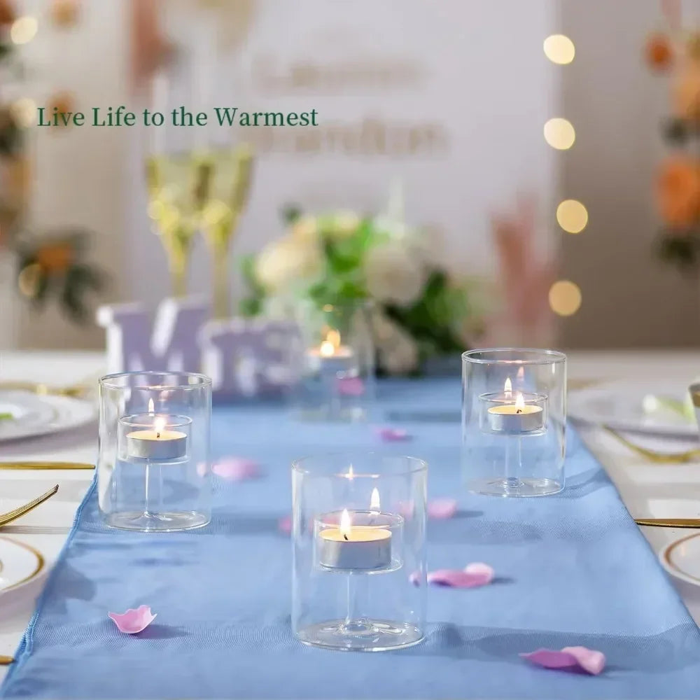 Glasseam Glass Tealight Candle Holder Modern Cylinder Candle Holders for Table Centerpiece Wedding Christmas Party Decorations