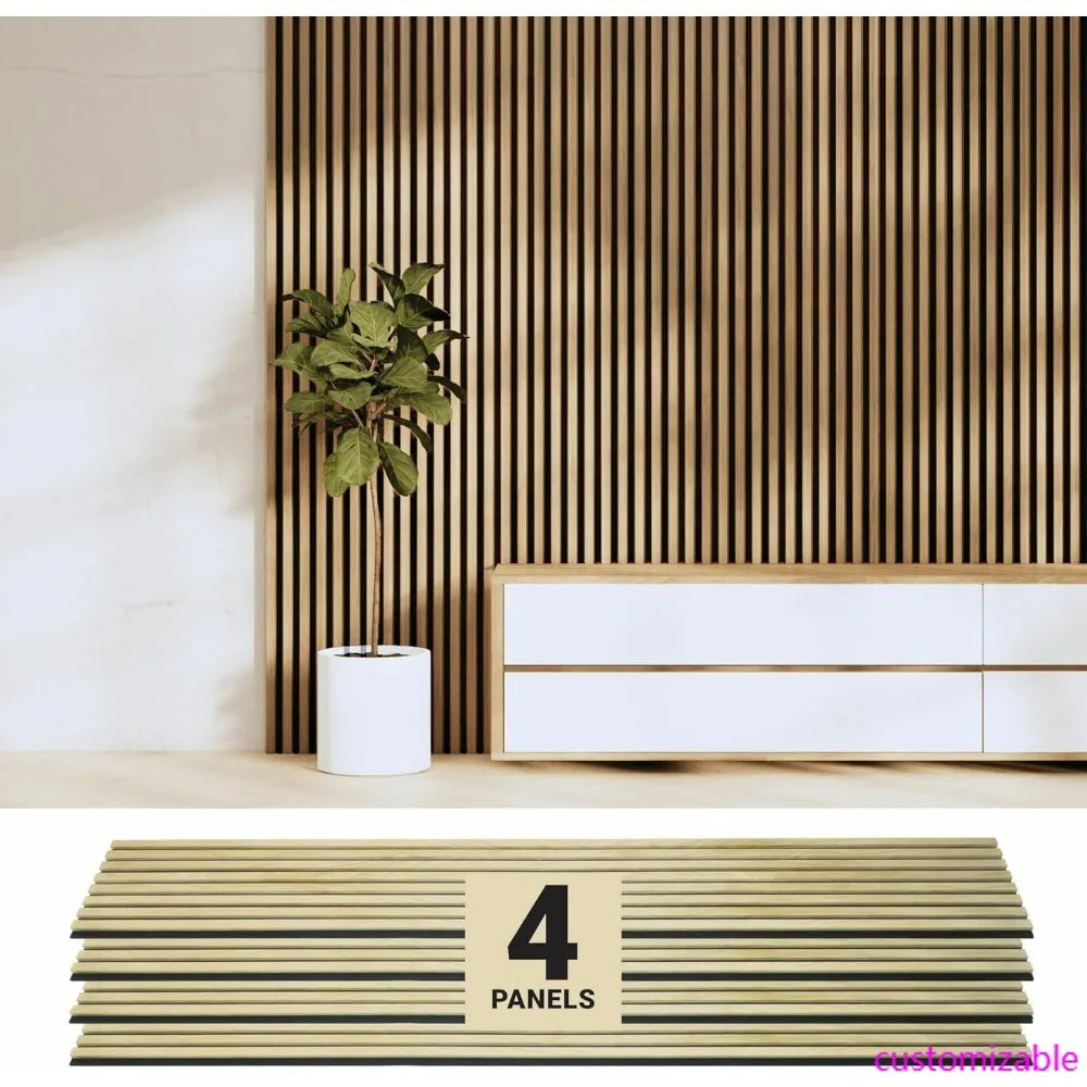 Oak Acoustic Wall Panels - 4-Pack - 94.49 x 12 - Decorative Soundproof Wood Panels