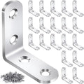 20PCS Stainless Steel L Brackets for Wood Shelves, 90 Degree Corner Brace with Screws, Furniture Cabinet Drawer Chair Support