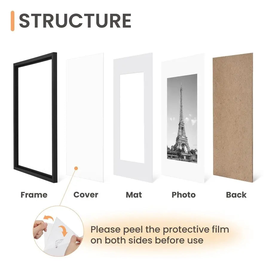 16x20 Picture Frame Set of 5, Display Pictures 11x14 with Mat or 16 x 20 Without, Wall Gallery Poster Frames, Black