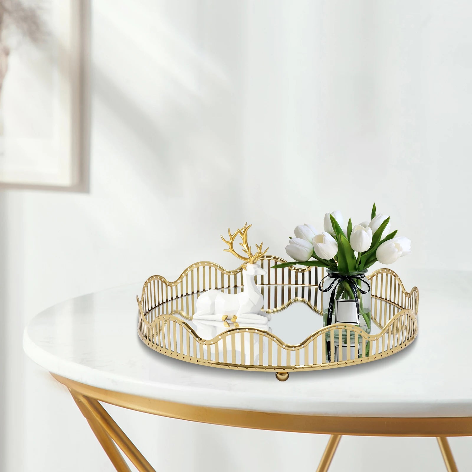 Serving Tray, Large Round Gold Mirror Tray 31.5x6cm, Cosmetic Makeup Organizer for Perfume, Decorative Tray