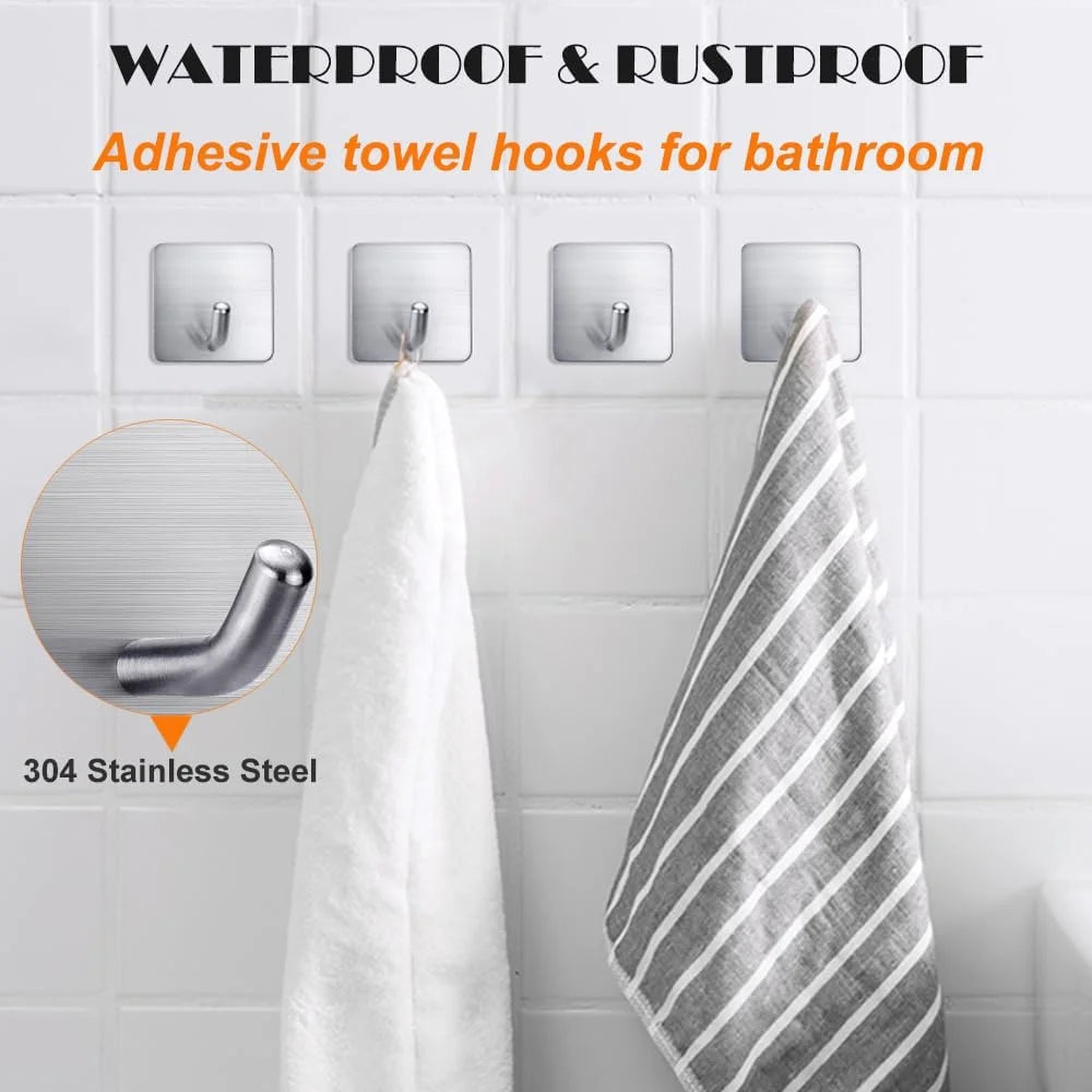 Heavy Duty Adhesive Towel Hook Stainless Steel Adhesive Hook Hanging Bathroom Kitchen Storage Holder Sticky Hooks Silver Hanger