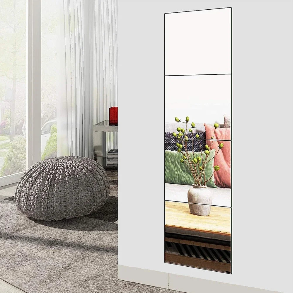 3D Mirror Wall Sticker DIY Square Acrylic Decal 2mm Full Body Wall Mirror Stickers for Bedroom Living Room Home Decor 2/4pcs
