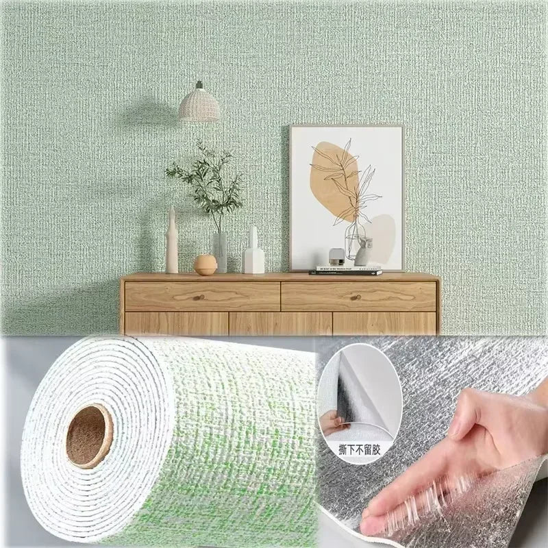 3D Imitation Linen wallpaper Self-adhesive Thickened Background wallpaper Bedroom Renovation Home Decor PVC Foam Wall Sticker