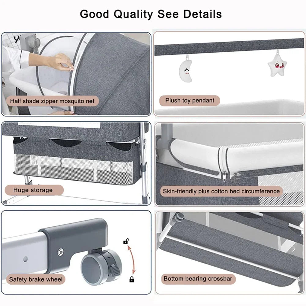 Baby Bassinet,Automatic Electric Rocking with Remote,Newborn Bedside Bassinet, Foldable Travel Co-Sleeper for Infant SteAnny