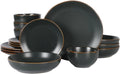 16-Piece Black Stoneware Dinnerware Set - Durable Ceramic Plates and Bowls for Everyday Dining
