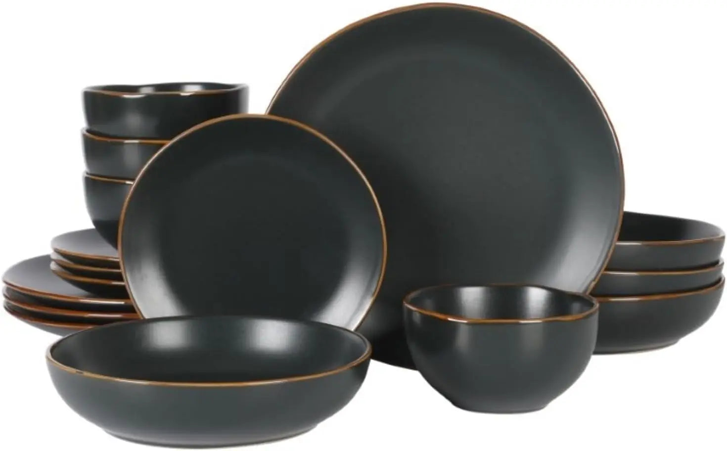 16-Piece Black Stoneware Dinnerware Set - Durable Ceramic Plates and Bowls for Everyday Dining