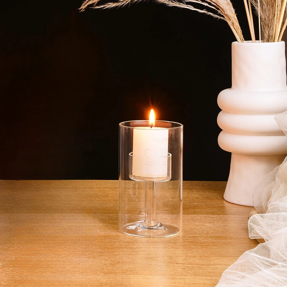 1PC, simple glass candlestick for home decoration. Made of transparent glass. Suitable for wedding and other table decorations.