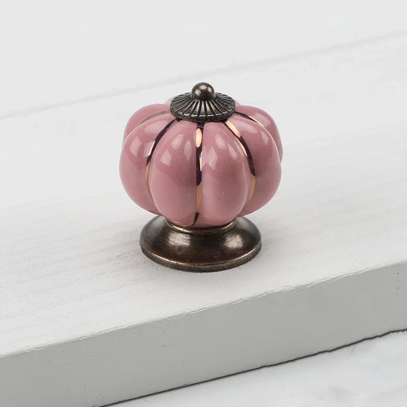 Pumpkin Gold Ceramic Handles Drawer Knobs Single Hole Cupboard Handles Cabinet Pulls Kitchen Accessories Handles Furniture