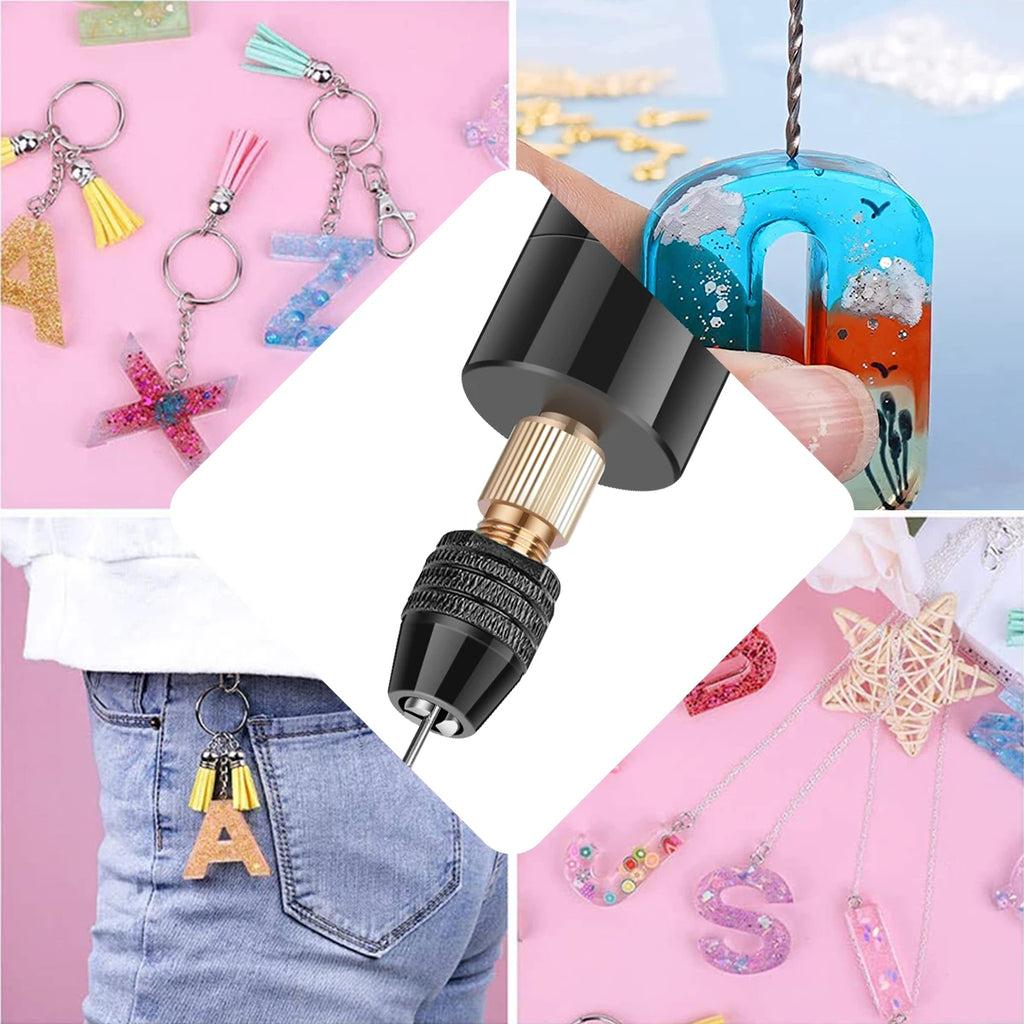 Electric Resin Drill USB Powered Mini Hand Drill Portable Keychain Making Kit with Keychain Screw Eye Pins Drill Bits Wrench