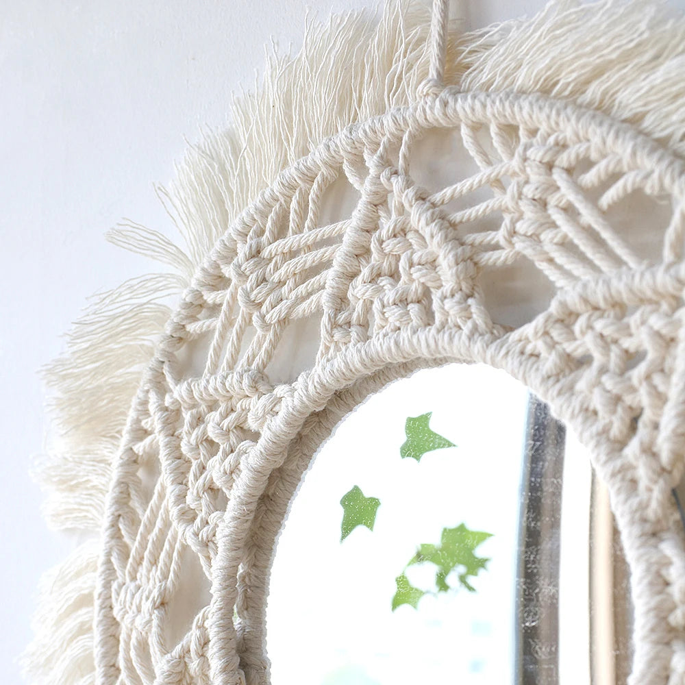 Macrame Decorative Wall Mirror  Boho Home Decor Makeup Aesthetic Mirrors Living Room Bedroom Christmas Wedding Decoration Gift